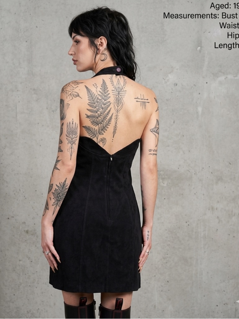Vintage 90s The Steps Usa Halter Mini Dress | Sweetheart Back | Black Faux Suede